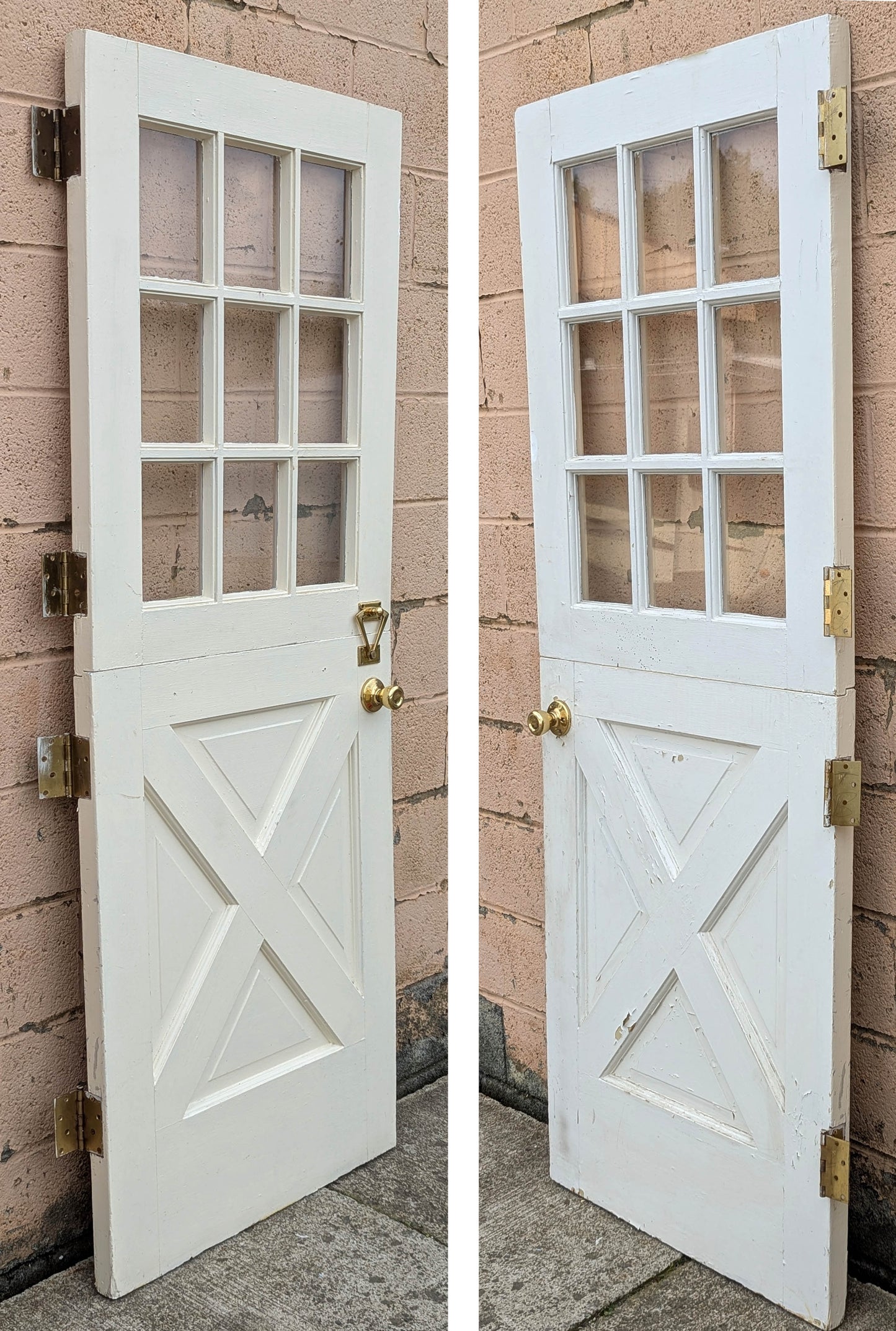 30"x79"x1.75" Antique Vintage Old SOLID Wood Wooden Dutch Split Side Back Entry Exterior Door 9 Window Glass Lite Crossbuck Panels Hardware