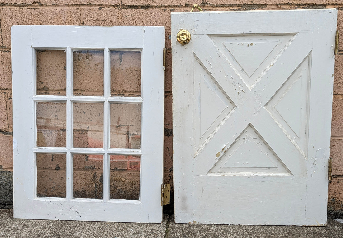 30"x79"x1.75" Antique Vintage Old SOLID Wood Wooden Dutch Split Side Back Entry Exterior Door 9 Window Glass Lite Crossbuck Panels Hardware