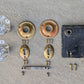7 available CLEANED Antique Vintage Old Salvaged Reclaimed Russwin "Essex" Door Set Glass Knob Brass Plate Lock Lockset Interior Hardware
