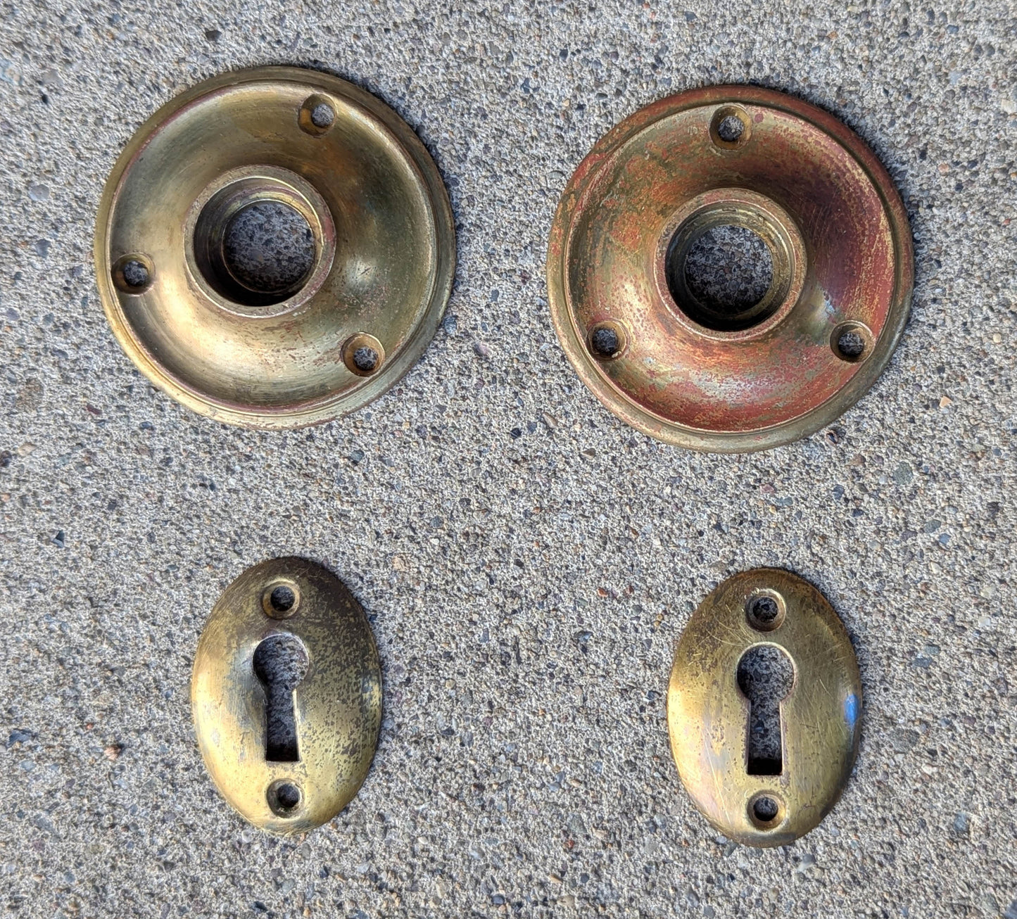 7 available CLEANED Antique Vintage Old Salvaged Reclaimed Russwin "Essex" Door Set Glass Knob Brass Plate Lock Lockset Interior Hardware
