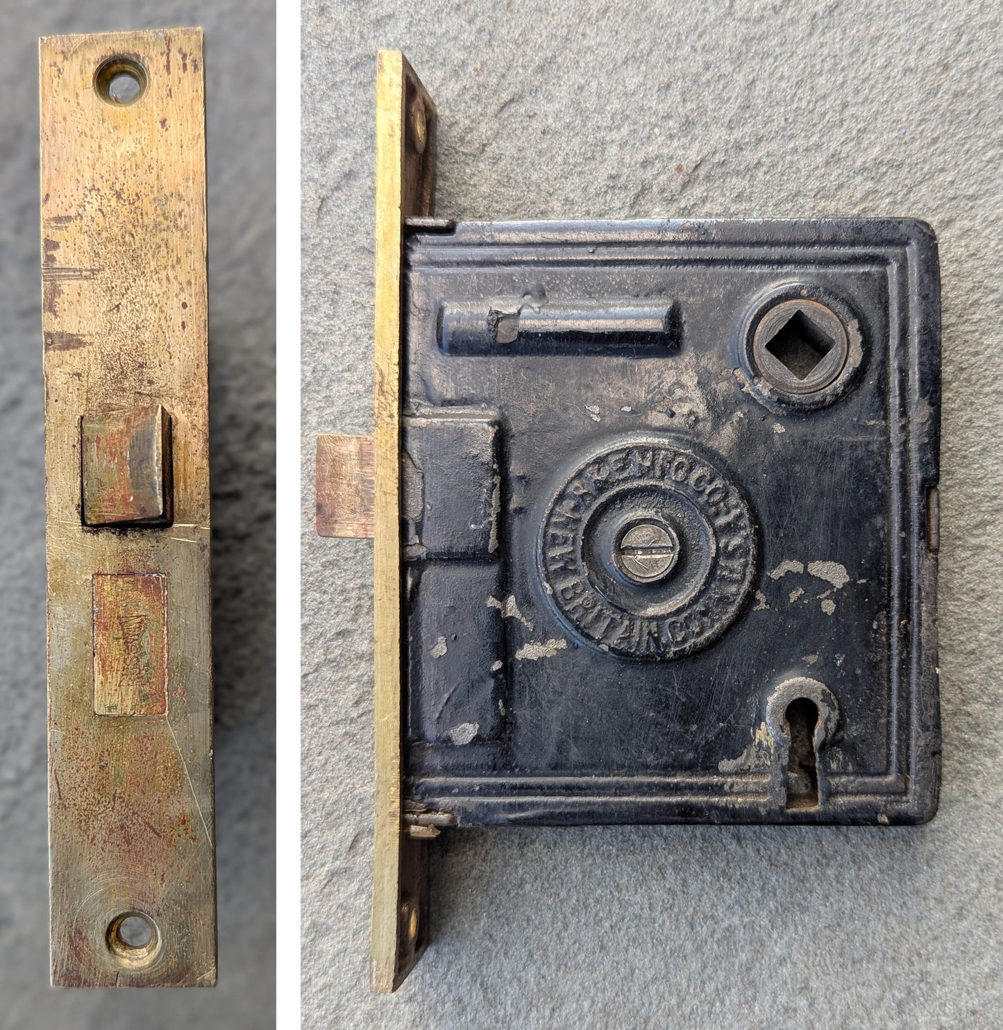 7 available CLEANED Antique Vintage Old Salvaged Reclaimed Russwin "Essex" Door Set Glass Knob Brass Plate Lock Lockset Interior Hardware