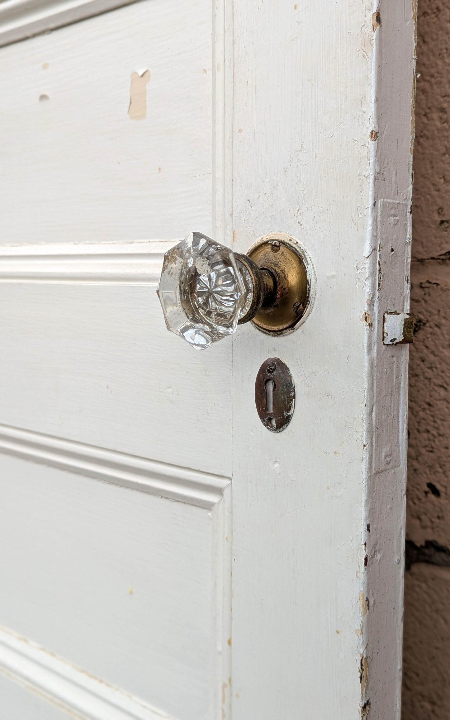 7 available CLEANED Antique Vintage Old Salvaged Reclaimed Russwin "Essex" Door Set Glass Knob Brass Plate Lock Lockset Interior Hardware