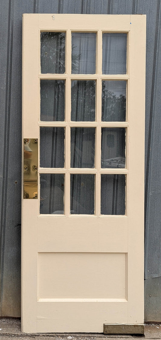 29.5"x78"x1.75" Antique Vintage Reclaimed Salvaged SOLID Wood Interior Swinging French Door 15 Window Wavy Glass Panes Pivot Hinge Hardware