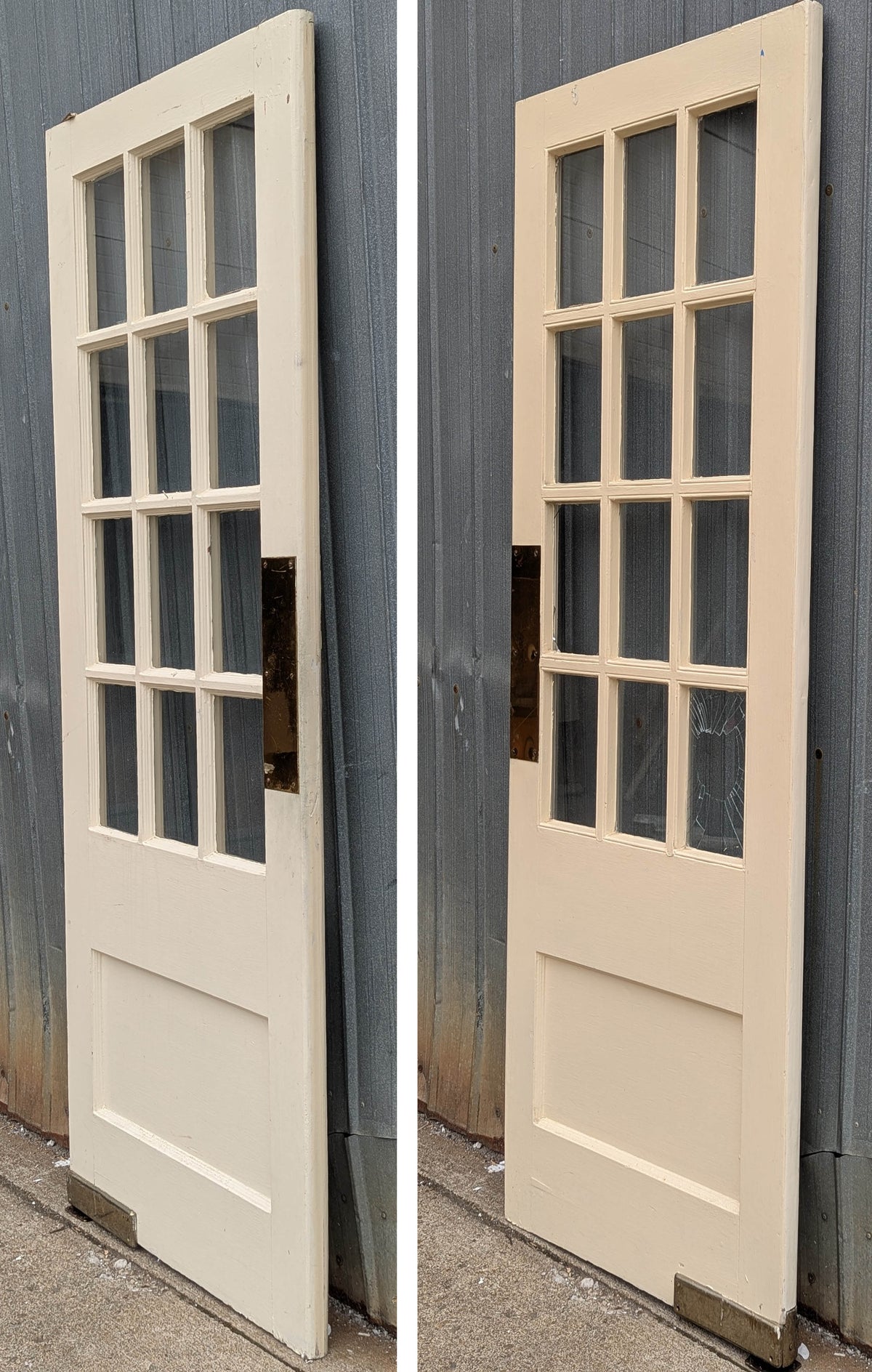 29.5"x78"x1.75" Antique Vintage Old Reclaimed Salvaged SOLID Wood Wooden Interior Swinging French Door 15 Window Wavy Glass Panes Lites Pivot Hinge Hardware