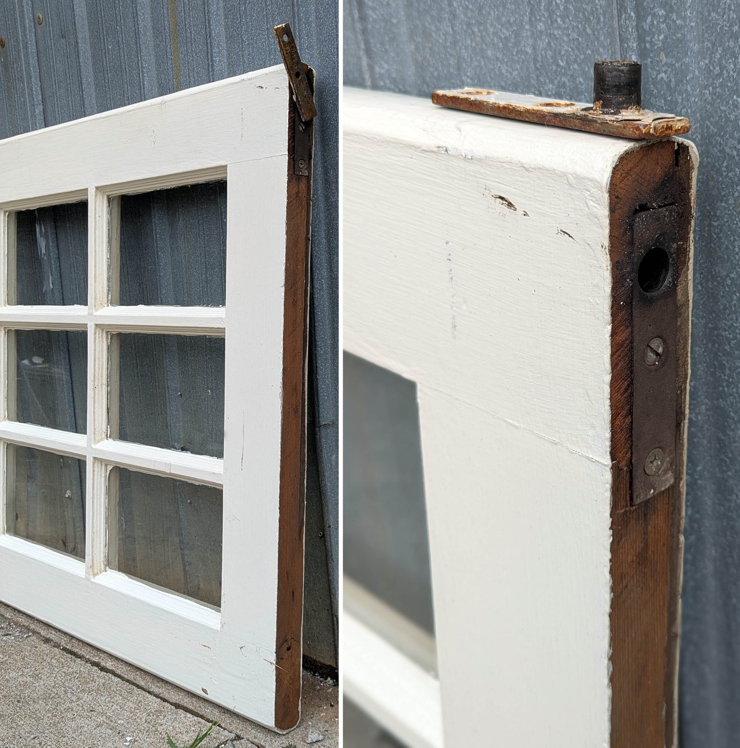 29.5"x78"x1.75" Antique Vintage Old Reclaimed Salvaged SOLID Wood Wooden Interior Swinging French Door 15 Window Wavy Glass Panes Lites Pivot Hinge Hardware