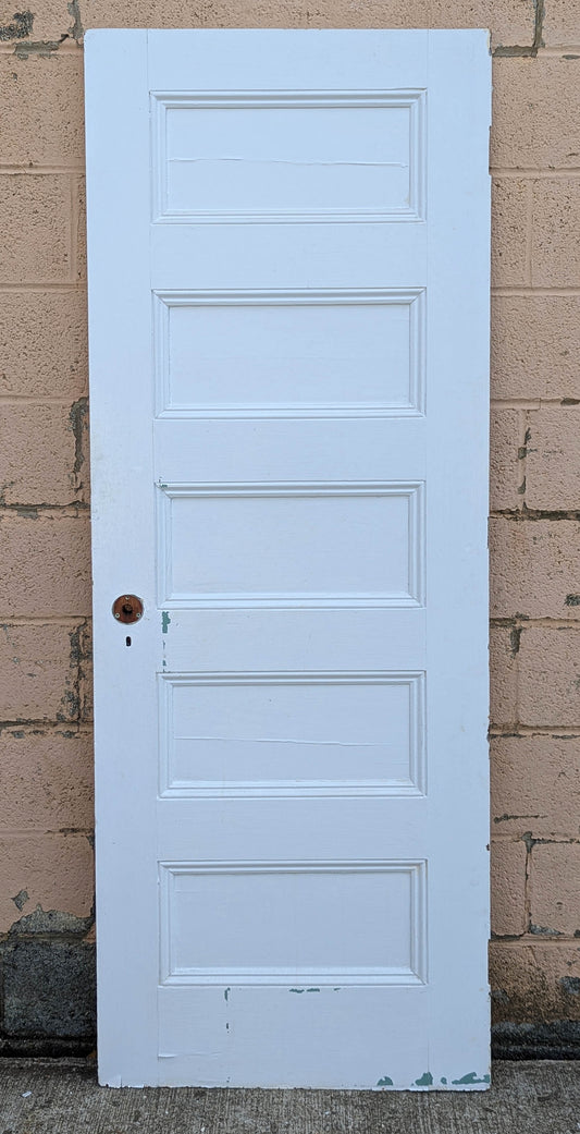 28"x79" Antique Vintage Old Reclaimed Salvaged Victorian SOLID Wood Wooden Interior Door 5 28"x79" Antique Vintage Old Reclaimed Salvaged SOLID Wood Wooden Interior Closet Pantry Door 5 Ladder Stacked Recessed Flat Panels Panels