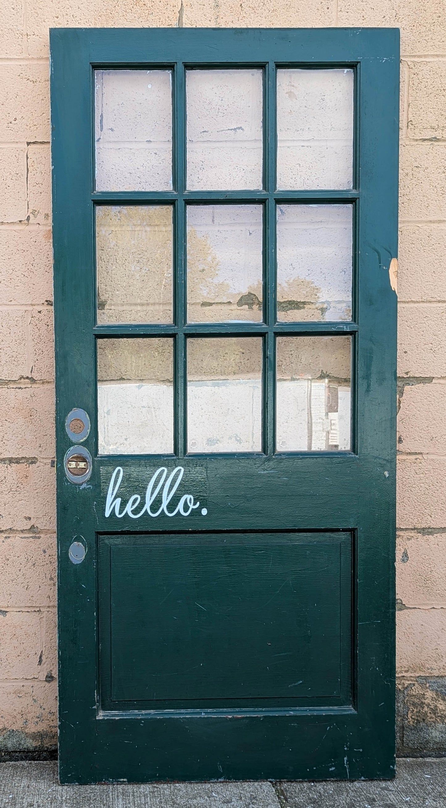 36"x78"x1.75" Vintage Antique Reclaimed Salvaged SOLID Wood Wooden Exterior Front Entry Half French Door 9 Window Tempered Glass Panes Lites Panel