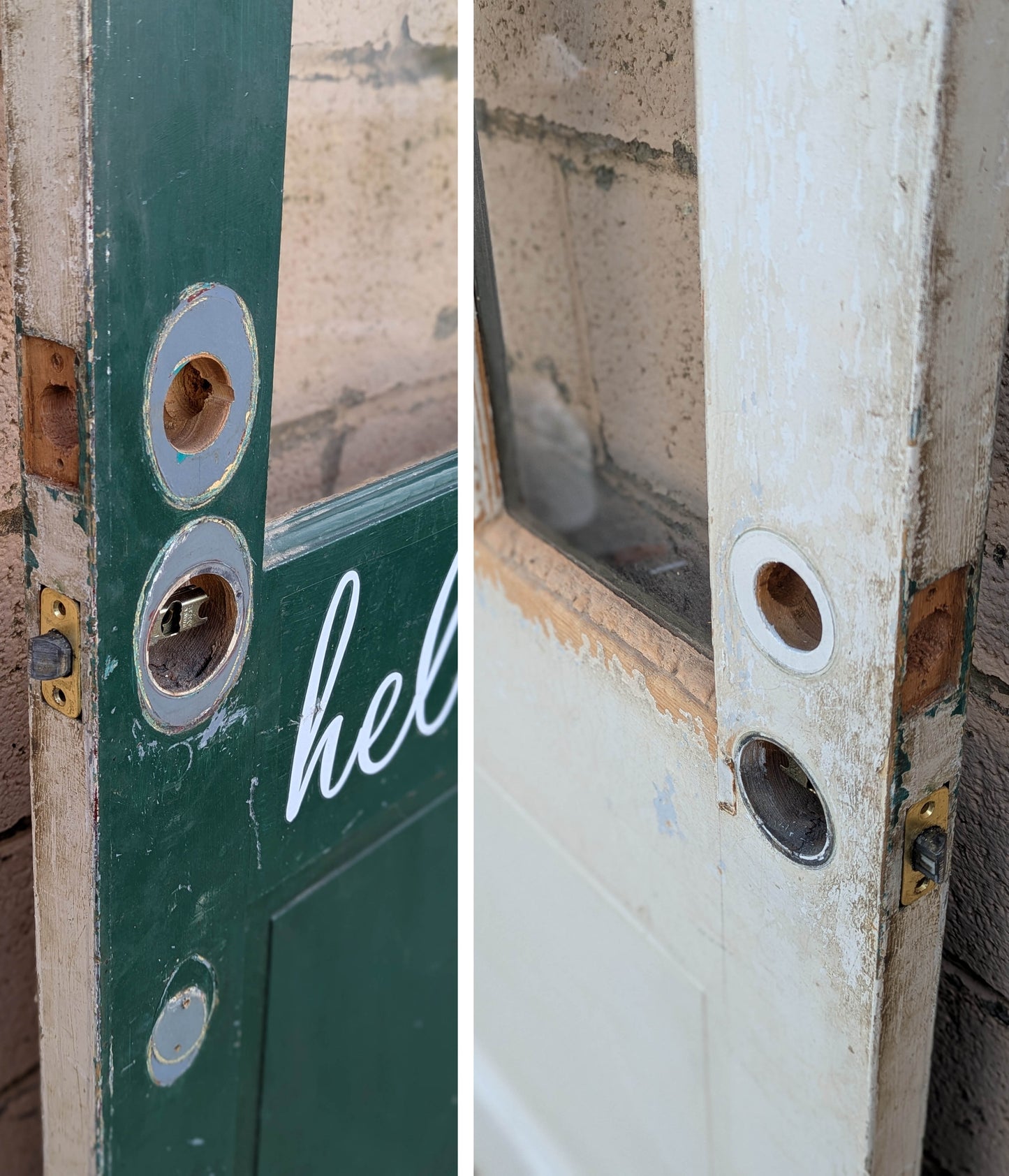 36"x78"x1.75" Vintage Antique Reclaimed Salvaged SOLID Wood Wooden Exterior Front Entry Half French Door 9 Window Tempered Glass Panes Lites Panel