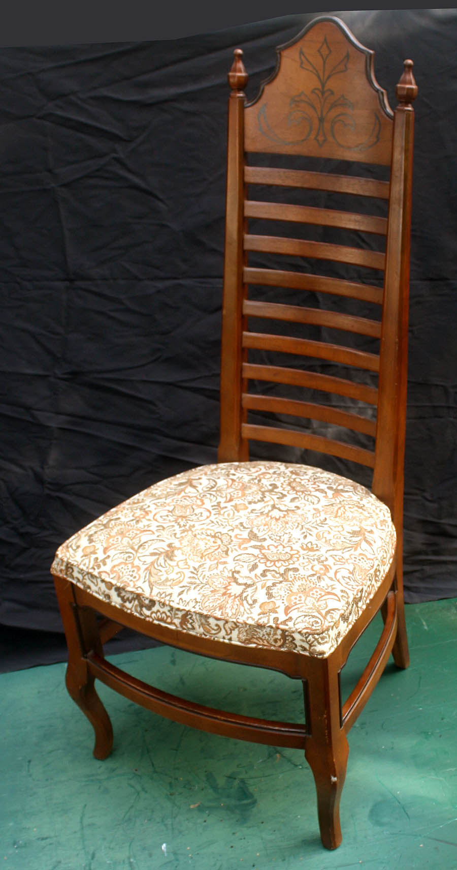 Set 5 Vintage Antique Old Reclaimed Salvaged Drexel Ladderback Wood Wooden Fabric Dining Chair Armchair