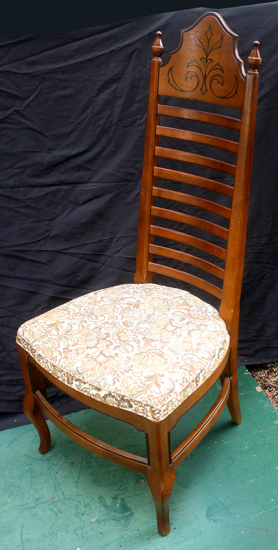 Set 5 Vintage Antique Old Reclaimed Salvaged Drexel Ladderback Wood Wooden Fabric Dining Chair Armchair