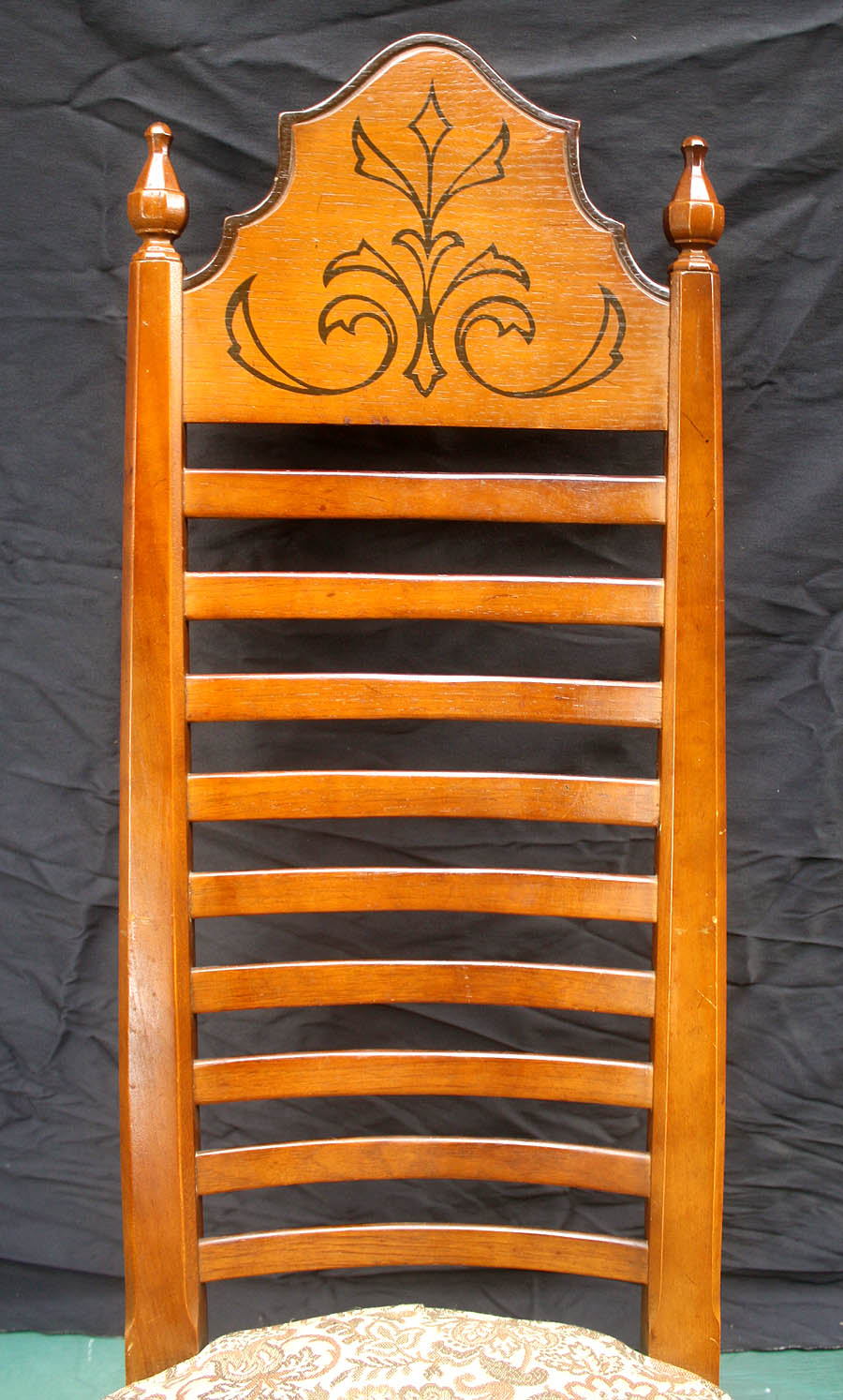Set 5 Vintage Antique Old Reclaimed Salvaged Drexel Ladderback Wood Wooden Fabric Dining Chair Armchair