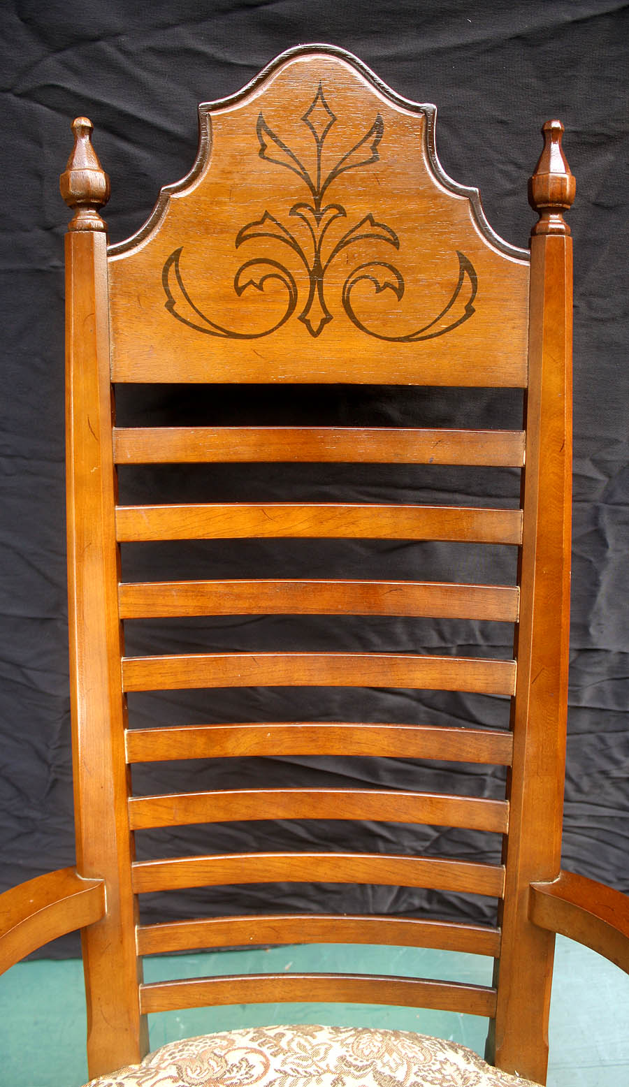 Set 5 Vintage Antique Old Reclaimed Salvaged Drexel Ladderback Wood Wooden Fabric Dining Chair Armchair