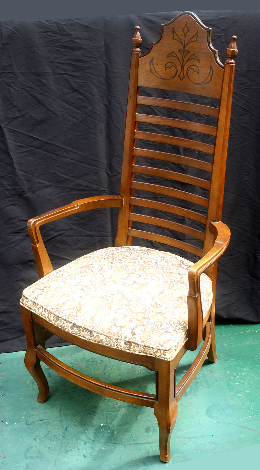 Set 5 Vintage Antique Old Reclaimed Salvaged Drexel Ladderback Wood Wooden Fabric Dining Chair Armchair