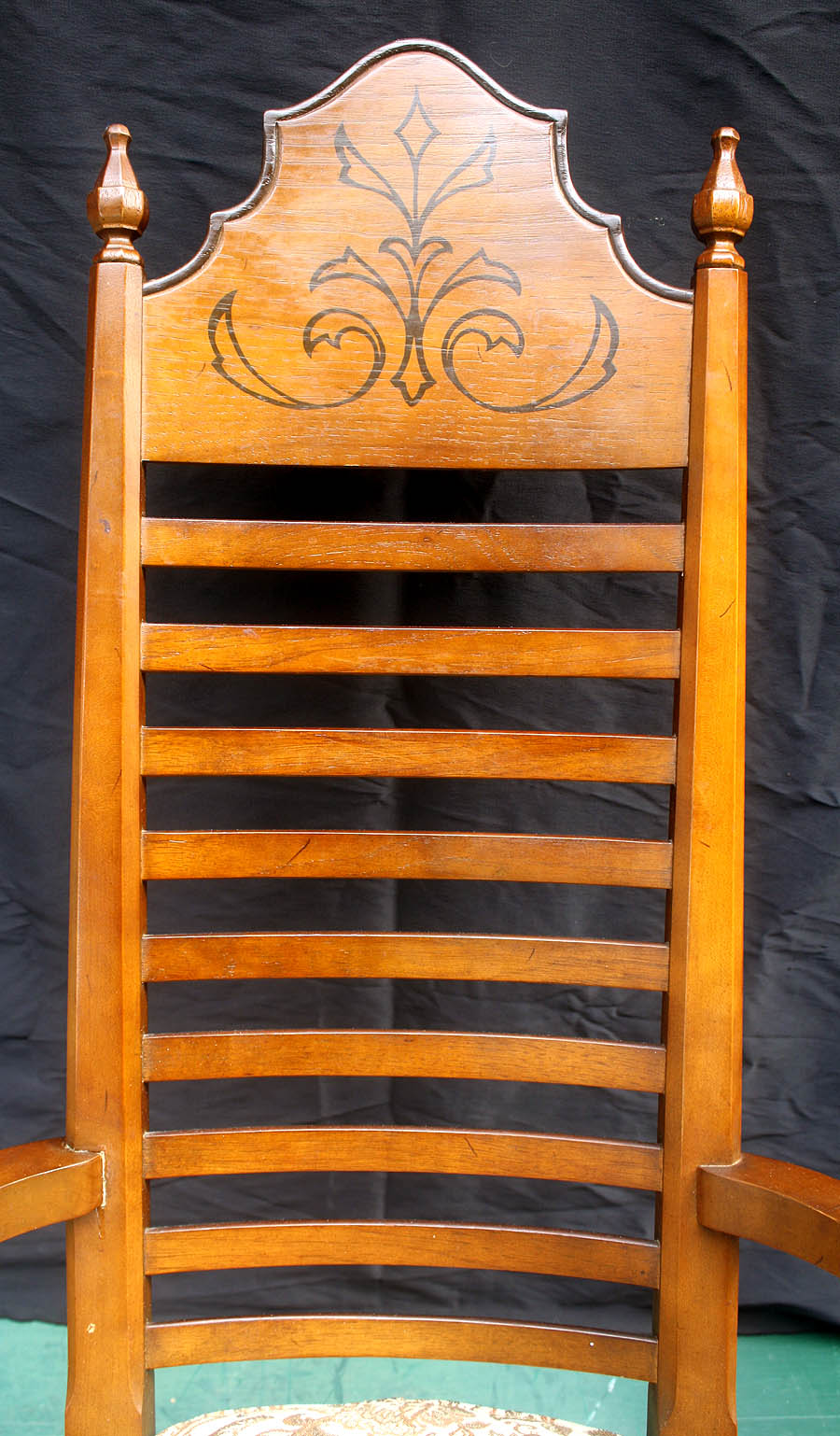 Set 5 Vintage Antique Old Reclaimed Salvaged Drexel Ladderback Wood Wooden Fabric Dining Chair Armchair