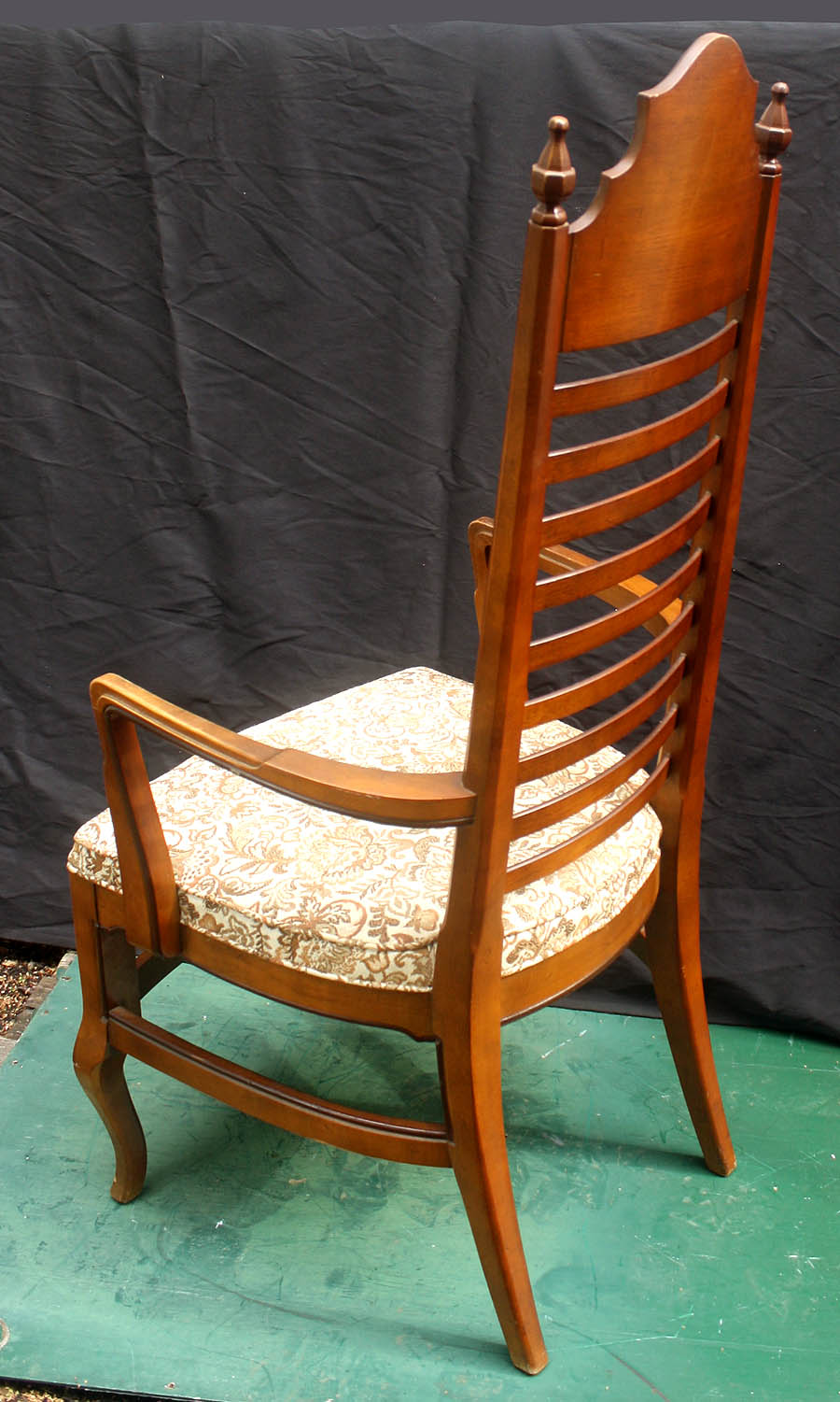 Set 5 Vintage Antique Old Reclaimed Salvaged Drexel Ladderback Wood Wooden Fabric Dining Chair Armchair