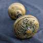 Pair Antique Vintage Old Art Nouveau Victorian SOLID Cast Brass Floral Leaf Doorknob Door Knobs