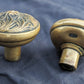 Pair Antique Vintage Old Art Nouveau Victorian SOLID Cast Brass Floral Leaf Doorknob Door Knobs
