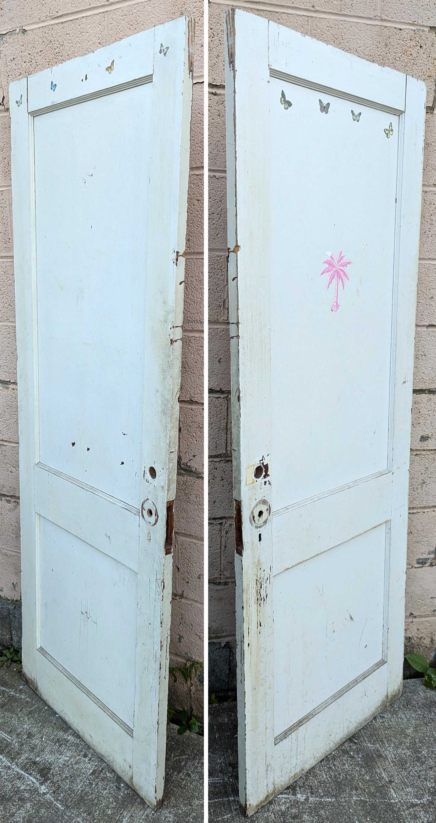 30"x77.5" Antique Vintage Old Reclaimed Salvaged Interior SOLID Wood Wooden Doors 2 Panels