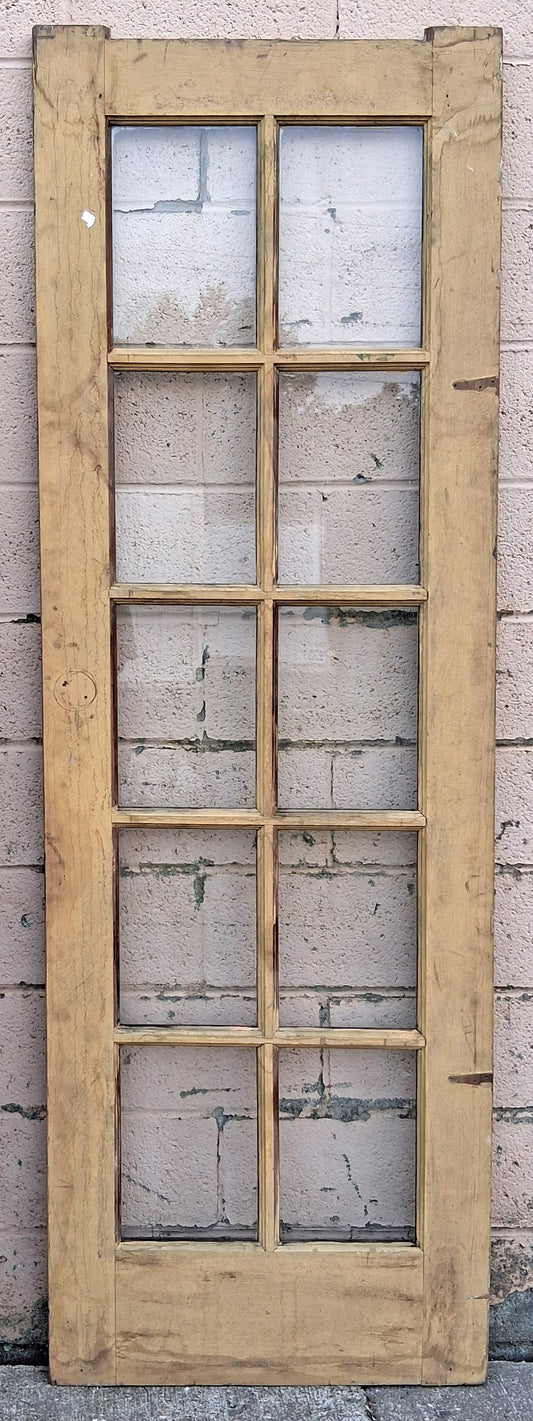 28"x85" Antique Vintage Old Reclaimed Salvaged SOLID Wood Wooden Interior French Door 10 Windows Wavy Glass