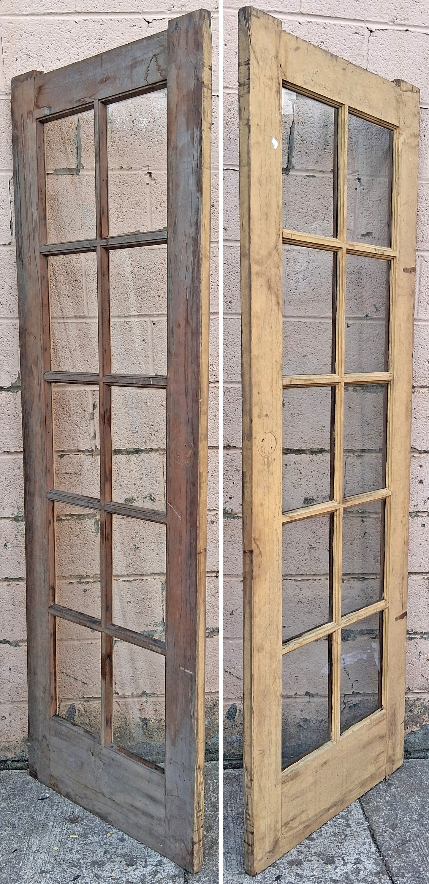 28"x85" Antique Vintage Old Reclaimed Salvaged SOLID Wood Wooden Interior French Door 10 Windows Wavy Glass