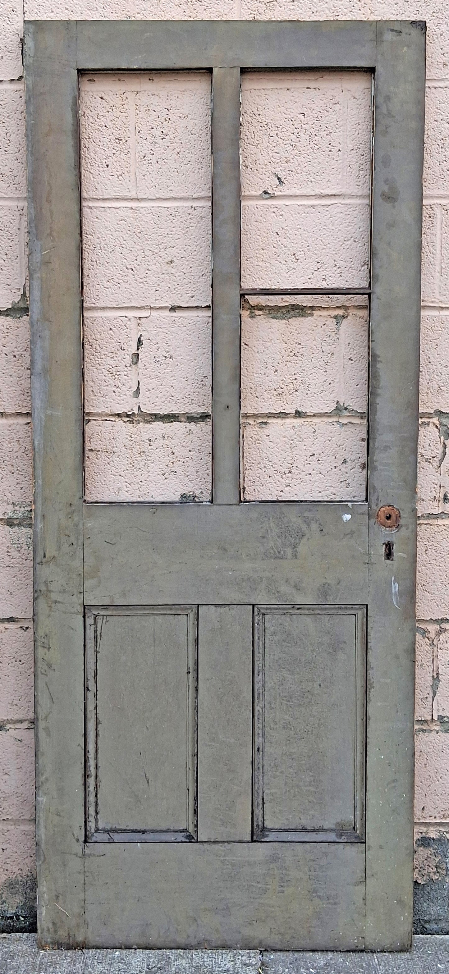 29.5"x71" Antique Vintage Old Reclaimed Salvaged SOLID Wood Wooden Exterior Entry Front Back Side Door 4 Windows