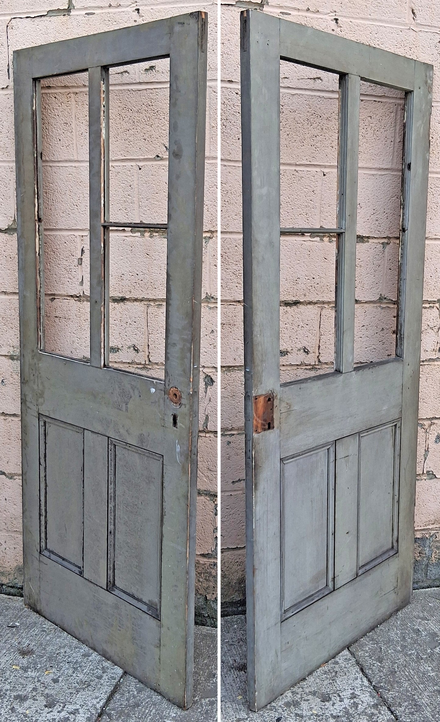 29.5"x71" Antique Vintage Old Reclaimed Salvaged SOLID Wood Wooden Exterior Entry Front Back Side Door 4 Windows