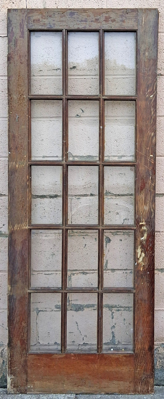 30"x80" Antique Vintage Old Reclaimed Salvaged SOLID Wood Wooden Interior French Door 15 Windows Wavy Glass Lites