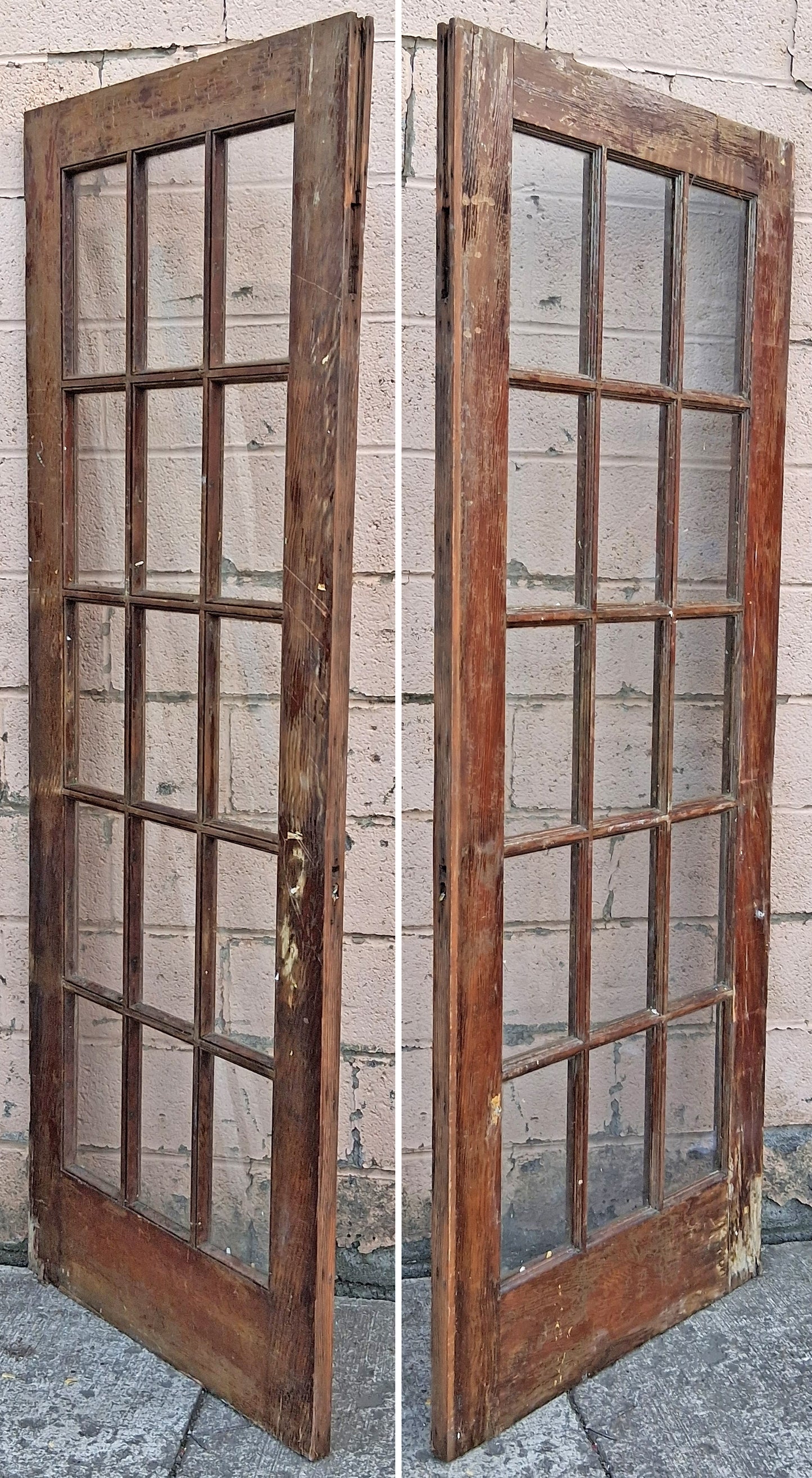 30"x80" Antique Vintage Old Reclaimed Salvaged SOLID Wood Wooden Interior French Door 15 Windows Wavy Glass Lites
