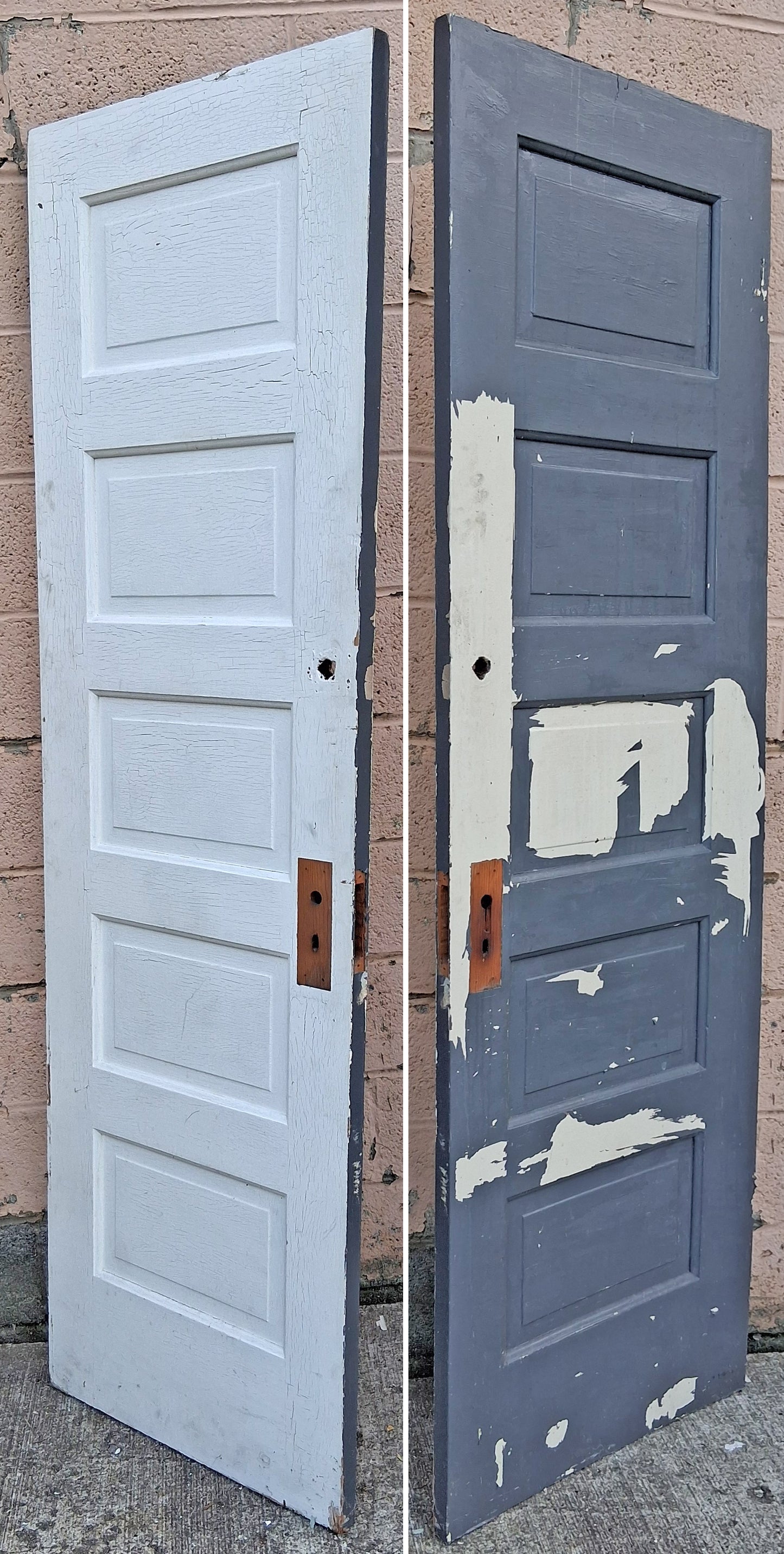 24"x78" Antique Vintage Old Reclaimed Salvaged SOLID Wood Wooden Interior Pantry Closet Door 5 Ladder Raised Panels