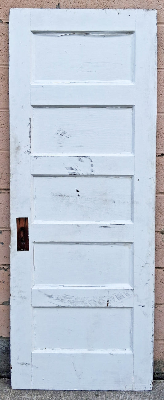 28"x77" Antique Vintage Old Reclaimed Salvaged SOLID Wood Wooden Interior Pantry Closet Door 5 Ladder Flat Panels