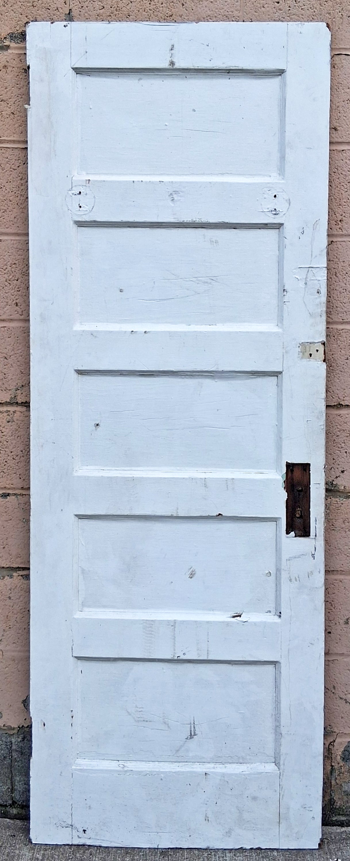 28"x77" Antique Vintage Old Reclaimed Salvaged SOLID Wood Wooden Interior Pantry Closet Door 5 Ladder Flat Panels