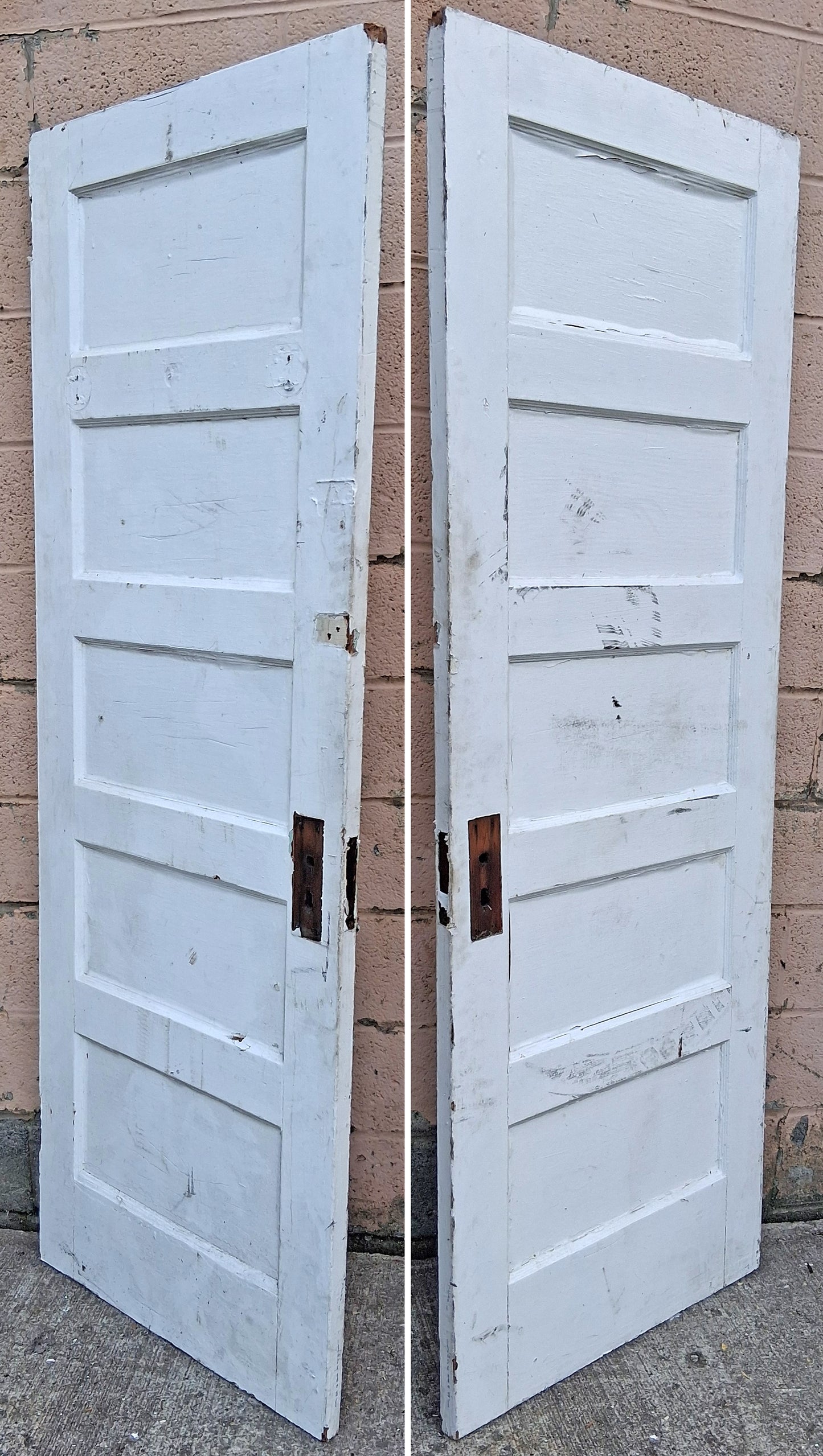 28"x77" Antique Vintage Old Reclaimed Salvaged SOLID Wood Wooden Interior Pantry Closet Door 5 Ladder Flat Panels