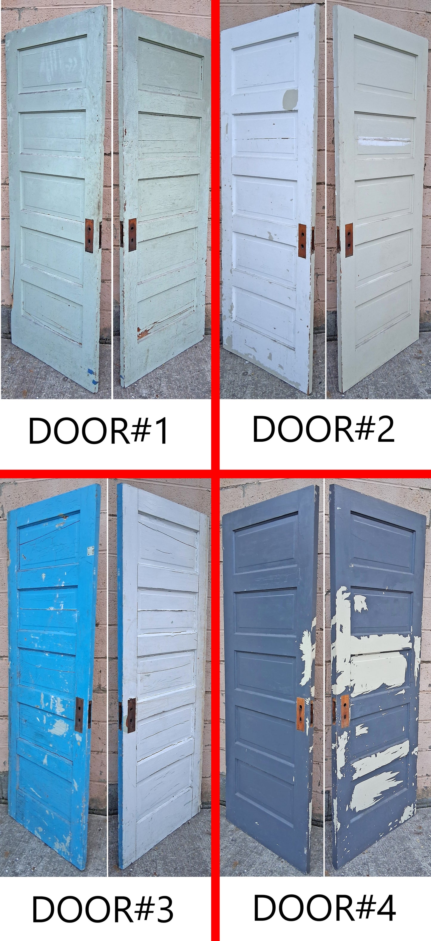 4 available 30"x77.5" Antique Vintage Old Salvaged Reclaimed SOLID Wood Wooden Interior Doors 5 Raised Ladder Panels
