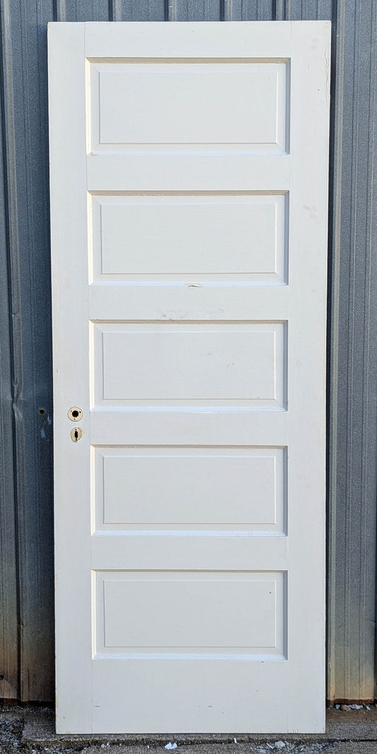30"x79" Antique 1913 Vintage Old Reclaimed Salvaged Victorian SOLID Douglas Fir Wood Wooden Interior Door 5 Ladder Stacked Raised Panels