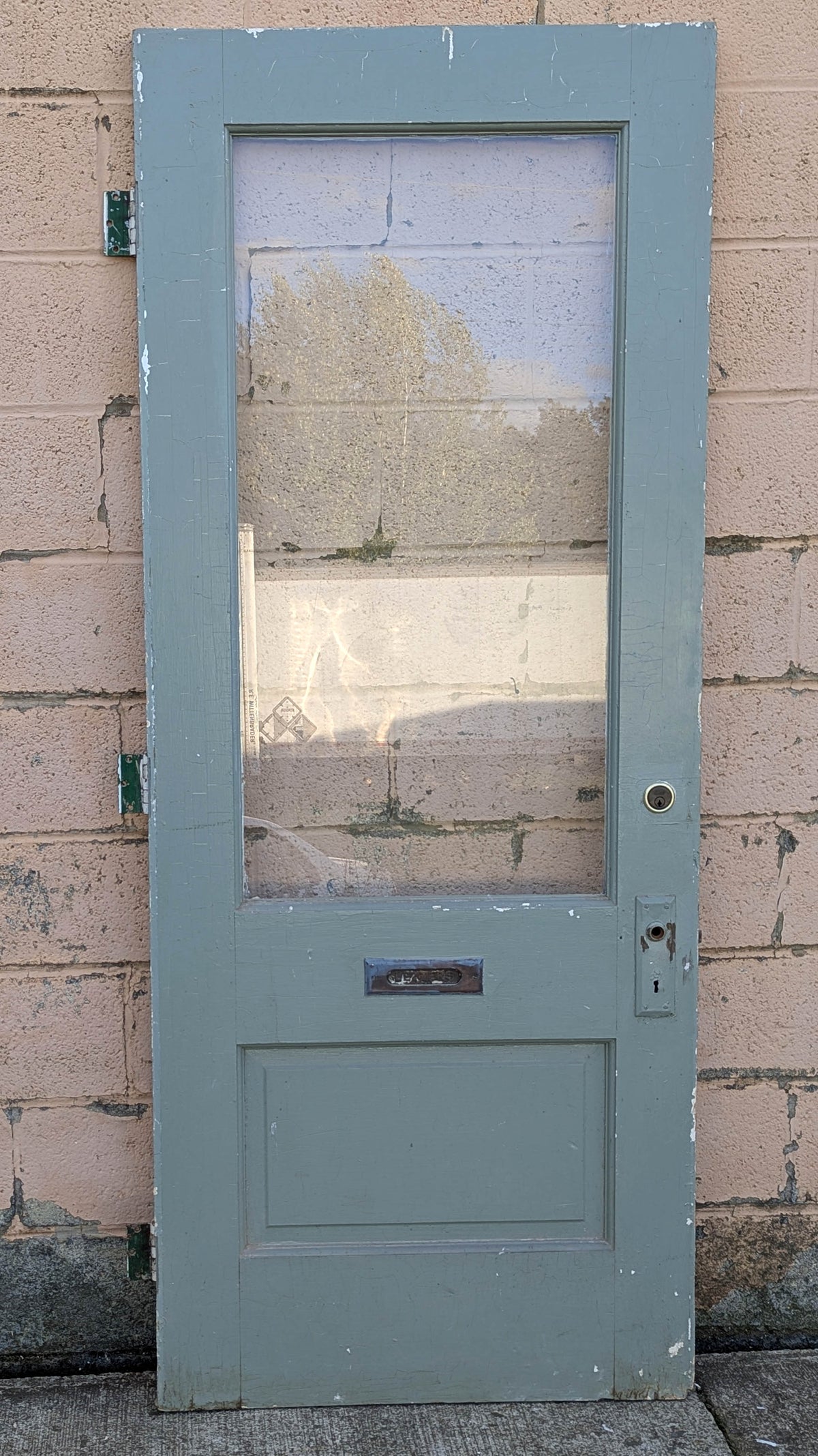 32"x79"x1.75" Antique Vintage Old Reclaimed Salvaged SOLID Wood Wooden Side Back Entry Exterior Door Window Glass Lite Hardware Lock Hinges