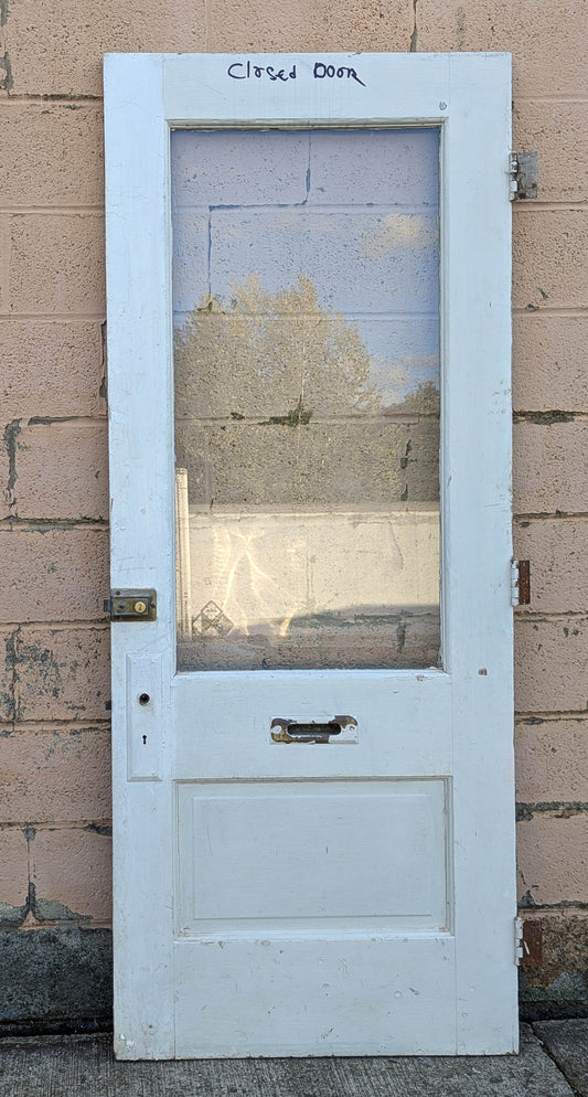 32"x79"x1.75" Antique Vintage Old Reclaimed Salvaged SOLID Wood Wooden Side Back Entry Exterior Door Window Glass Lite Hardware Lock Hinges