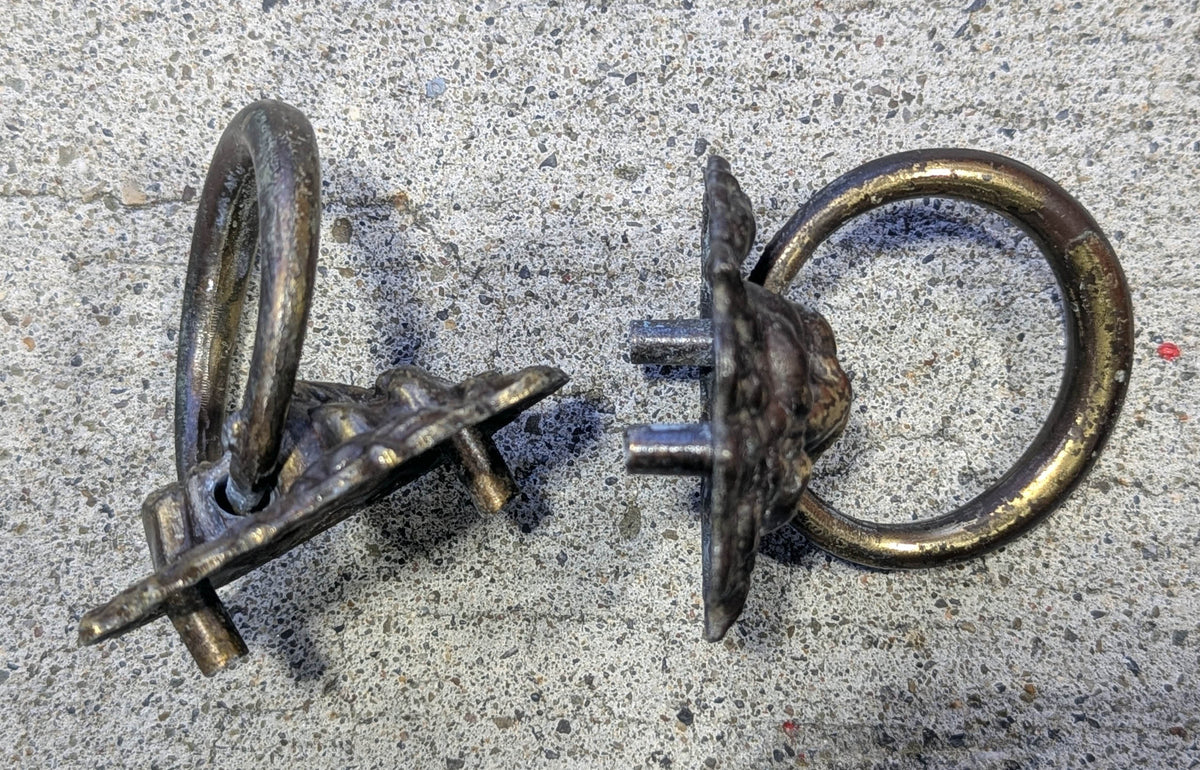 4 Pairs available Vintage Antique Old Lion Head Brass Steel Metal Furniture "Pulaski" Dresser Drawer Cabinet Door Drop Ring Pulls Handles