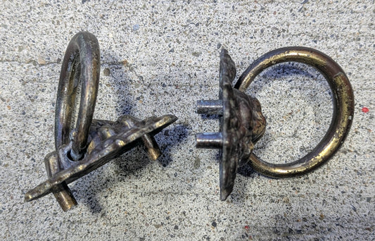 4 Pairs available Vintage Antique Old Lion Head Brass Steel Metal Furniture "Pulaski" Dresser Drawer Cabinet Door Drop Ring Pulls Handles