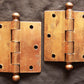 5 Pair available 3.5"x3.5" Antique Vintage Old Reclaimed Salvaged "National" Steel Bronze Ball Tip Finial Interior Door Hinges Screws