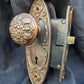Antique Vintage Old Reclaimed Salvaged Neo Classical Copper Cast Iron Interior Door Lockset Knob Plate Lock