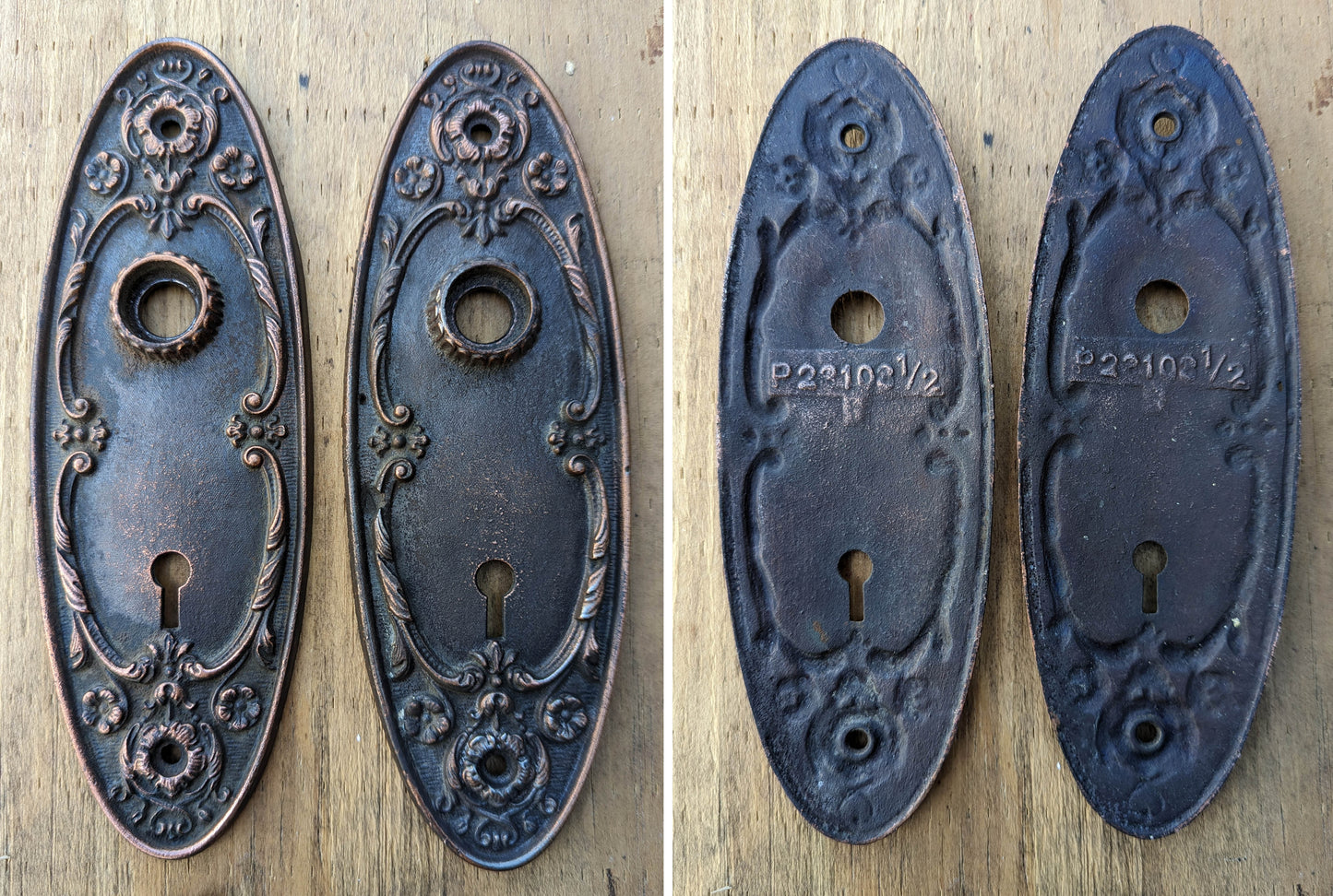 Antique Vintage Old Reclaimed Salvaged Neo Classical Copper Cast Iron Interior Door Lockset Knob Plate Lock