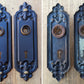 Antique Vintage Old Reclaimed Salvaged Fleur De Lis Victorian Bronze Steel Interior Door Lockset Knob Plate Lock