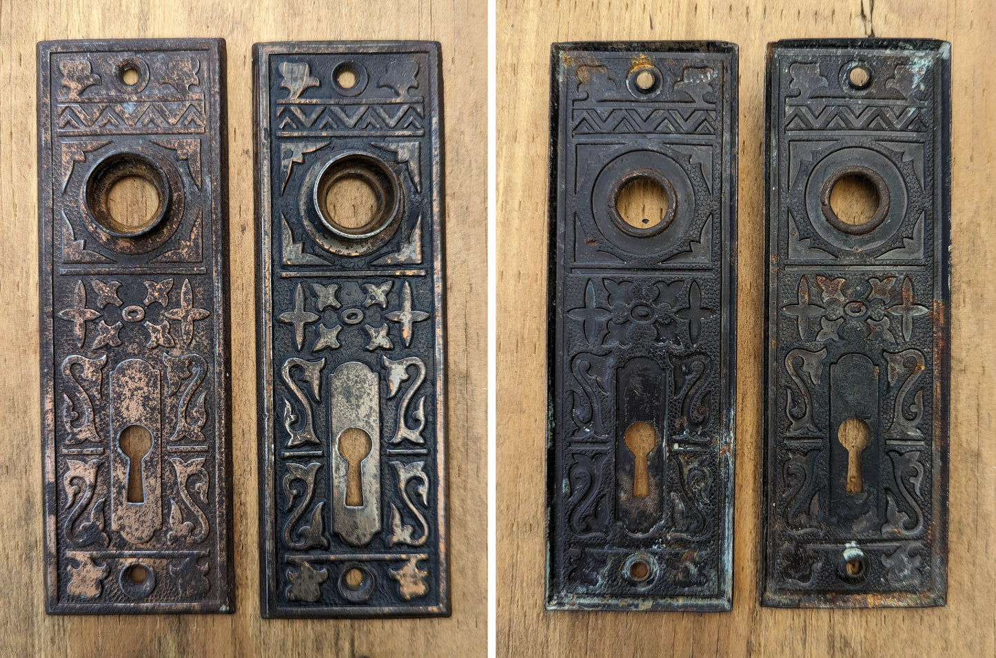 Antique Vintage Old Reclaimed Salvaged Eastlake Victorian Bronze Steel Interior Door Lockset Knob Plate Lock