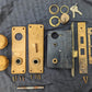 Vintage Antique Old Salvaged Reclaimed "Sargent Exterior Entry Commercial grade Door Set Bronze Brass Knob Plate Lock Lockset 2 Keys
