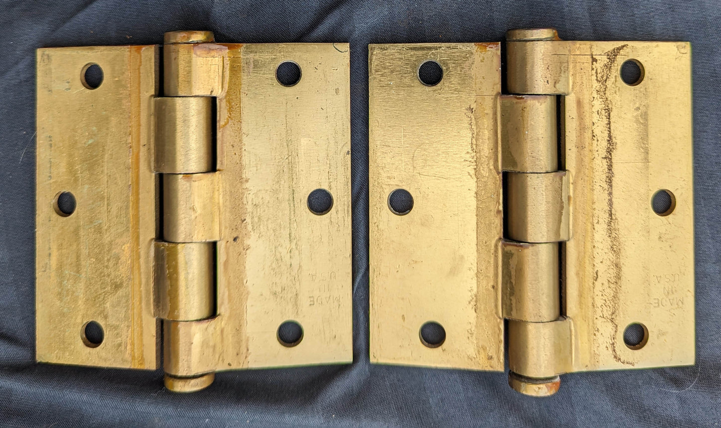 4 available Pair 3.5"x3.5" Vintage Old "Stanley" Bronze Steel Interior Exterior Entry Door Hinges
