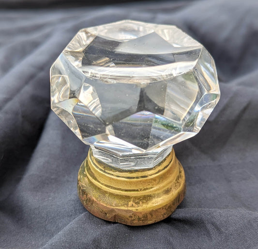 RARE Antique Vintage Old Victorian Octagonal Multi Faceted Glass Doorknob Door Knob Brass Base