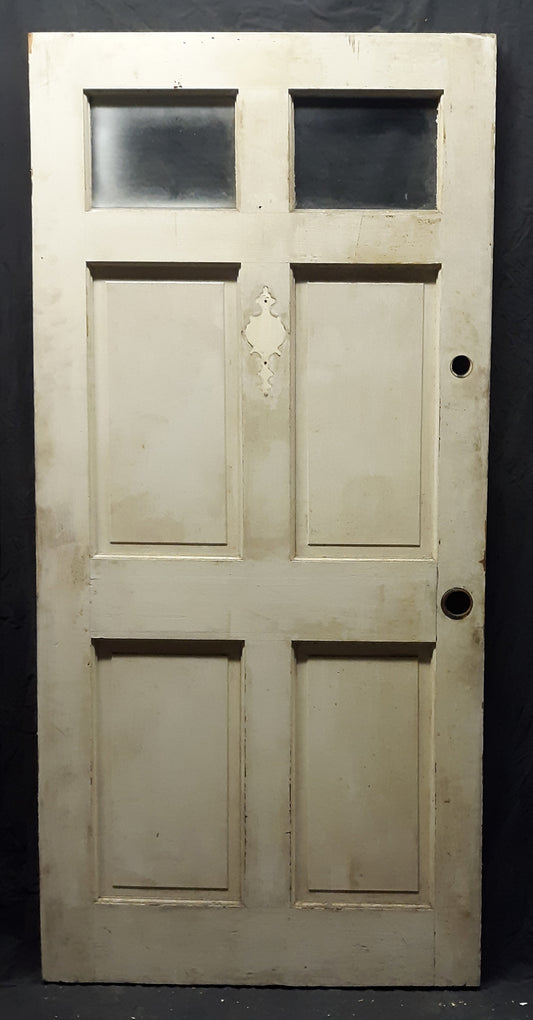 36"x79"x1.75" Vintage Antique Old Reclaimed Salvaged SOLID Wood Wooden Entry Door 4 Panels 2 Window Wavy Glass