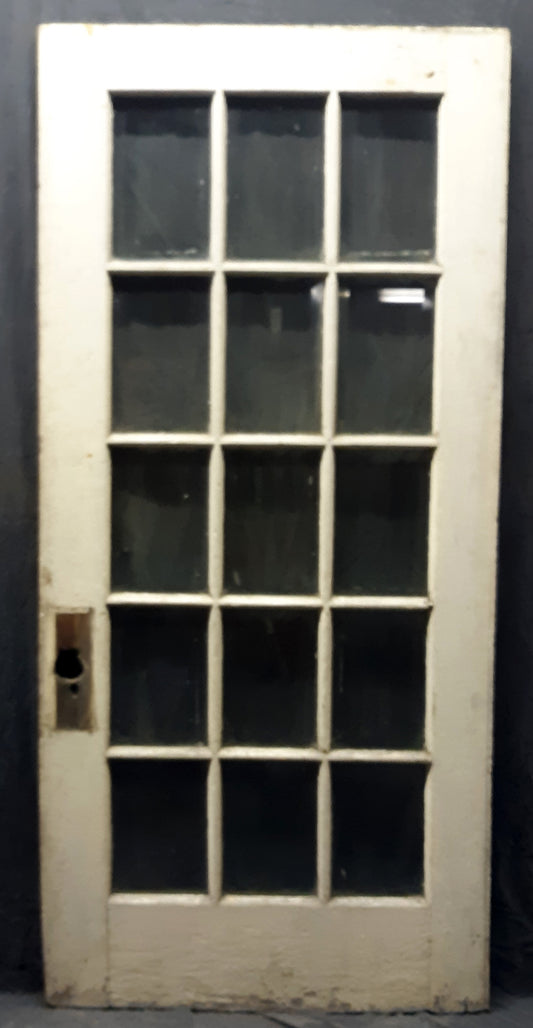 36"x80"x1.75" Antique Vintage Old Reclaimed Salvaged Wood Wooden Exterior French Door Beveled Glass