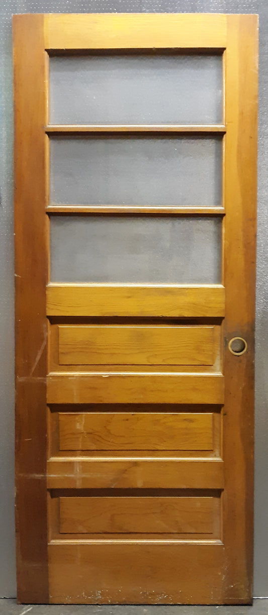 32"x80" Antique Vintage Old Reclaimed Salvaged SOLID Wood Wooden Entry Door 3 Window Wavy Glass