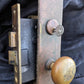Antique Vintage Old Salvaged Reclaimed "Penn" Exterior Entry Commercial grade Door Set Bronze Brass Knob Plate Lock Lockset Key